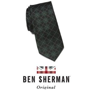 Ben Sherman Mens Green Silk Classic Grid Tie NWT